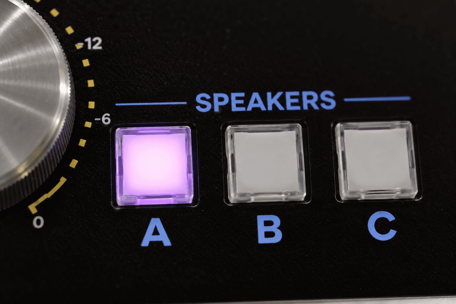 Wolff Monitor ST speaker selectors A, B and C, with speaker A illuminated.